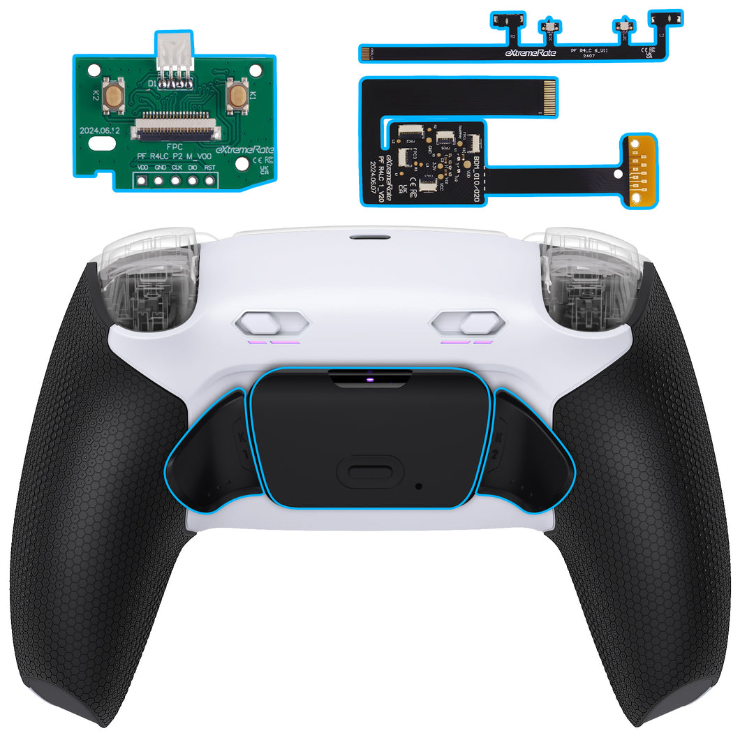 eXtremeRate Rubberized White Black - Black Back Buttons Remappable RISE Plus MAX Back Paddles Kit with Clicky Trigger Stops & Rubberized Grip for PS5 Controller BDM-010/020 - GQTPFM004