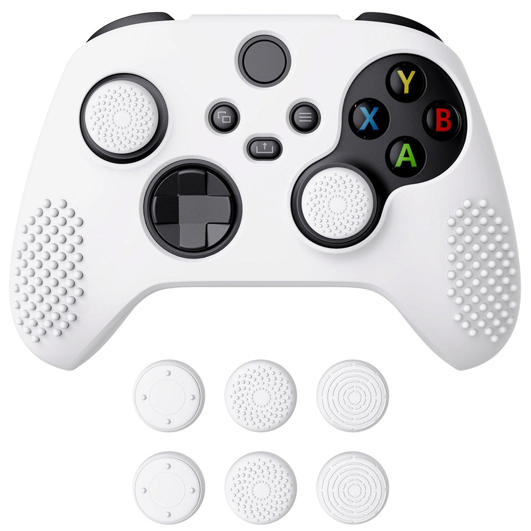 3D Studded Edition White Ergonomic Silicone Case Skin With 6 White Thumb Grip Caps For Xbox Series X/S Controller-SDX3002 - Extremerate Wholesale