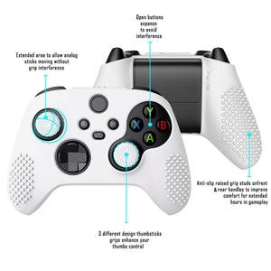 3D Studded Edition White Ergonomic Silicone Case Skin With 6 White Thumb Grip Caps For Xbox Series X/S Controller-SDX3002 - Extremerate Wholesale
