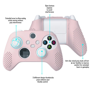 3D Studded Edition Cherry Blossoms Pink Ergonomic Silicone Case Skin With 6 White Thumb Grip Caps For Xbox Series X/S Controller-SDX3005 - Extremerate Wholesale