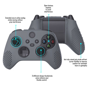 3D Studded Edition Gray Ergonomic Silicone Case Skin With 6 Black Thumb Grip Caps For Xbox Series X/S Controller-SDX3006 - Extremerate Wholesale