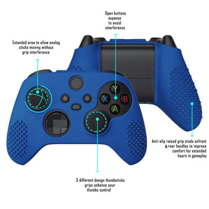 3D Studded Edition Deep Blue Ergonomic Silicone Case Skin With 6 Black Thumb Grip Caps For Xbox Series X/S Controller-SDX3008 - Extremerate Wholesale