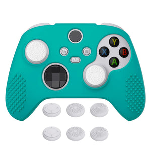 3D Studded Edition Aqua Green Ergonomic Silicone Case Skin With 6 White Thumb Grip Caps For Xbox Series X/S Controller-SDX3010 - Extremerate Wholesale