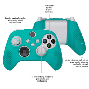 3D Studded Edition Aqua Green Ergonomic Silicone Case Skin With 6 White Thumb Grip Caps For Xbox Series X/S Controller-SDX3010 - Extremerate Wholesale