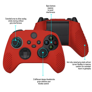 3D Studded Edition Passion Red Ergonomic Silicone Case Skin With 6 Black Thumb Grip Caps For Xbox Series X/S Controller-SDX3014 - Extremerate Wholesale