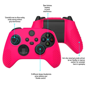 3D Studded Edition Bright Pink Ergonomic Silicone Case Skin With 6 Black Thumb Grip Caps For Xbox Series X/S Controller-SDX3019 - Extremerate Wholesale
