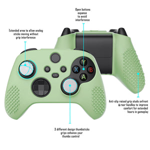 3D Studded Edition Matcha Green Ergonomic Silicone Case Skin With 6 White Thumb Grip Caps For Xbox Series X/S Controller-SDX3021 - Extremerate Wholesale