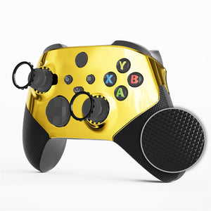 Chrome Gold ASR Version Performance Rubberized Side Rails Front Shell For Xbox Series X/S Controller With Accent Rings, Redesigned Grip Faceplate For Xbox Core Controller-ZX3C3008WS - Extremerate Wholesale