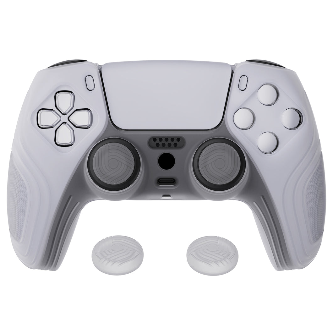 Samurai Edition Clear White Ergonomic Silicone Case Skin With White Thumb Stick Caps For PS5 Controller-BWPF013