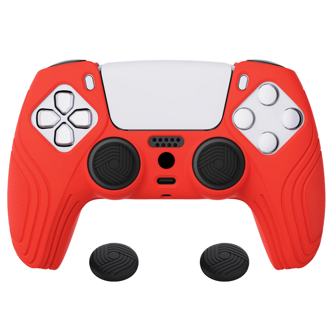 Samurai Edition Passion Red Ergonomic Silicone Case Skin With Black Thumb Stick Caps For PS5 Controller-BWPF012