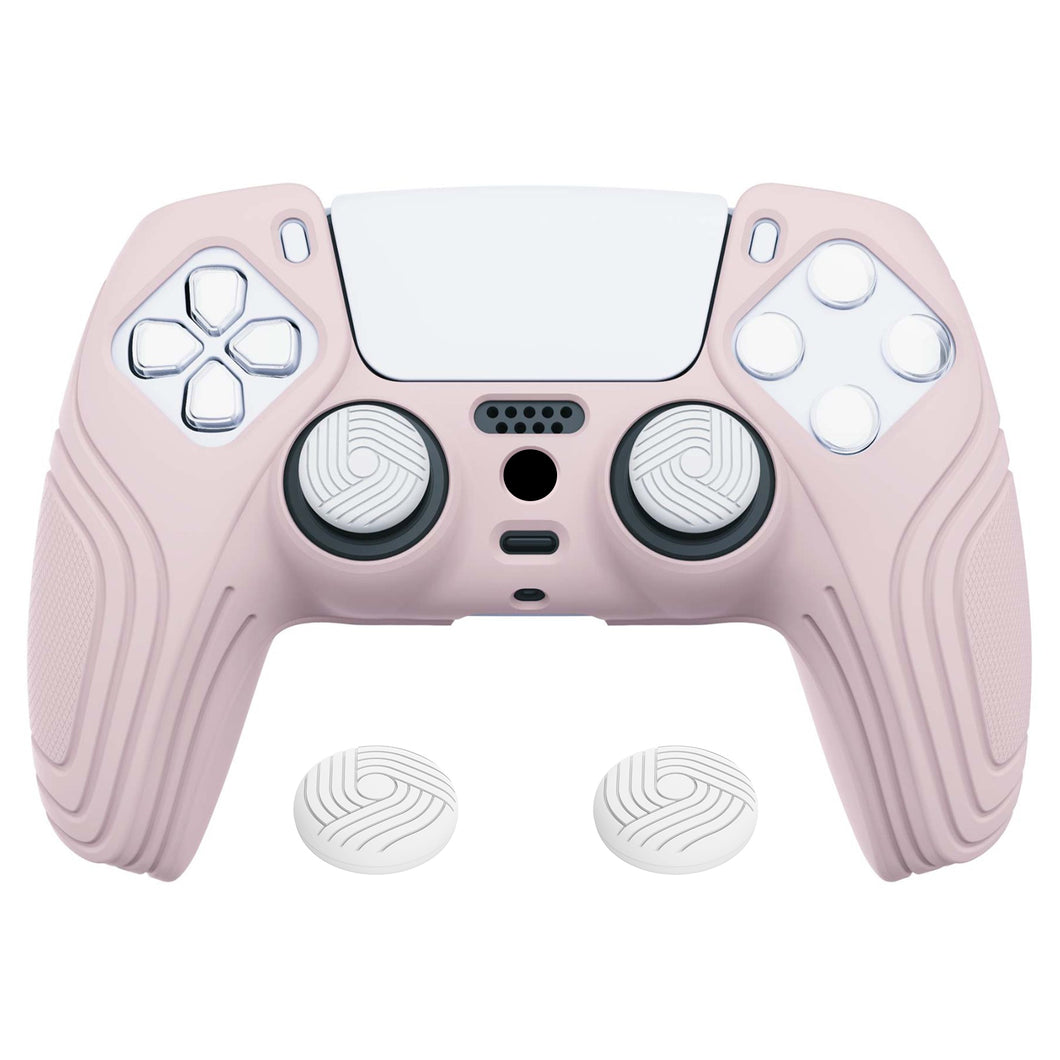 Samurai Edition Cherry Blossoms Pink Ergonomic Silicone Case Skin With White Thumb Stick Caps For PS5 Controller-BWPF005
