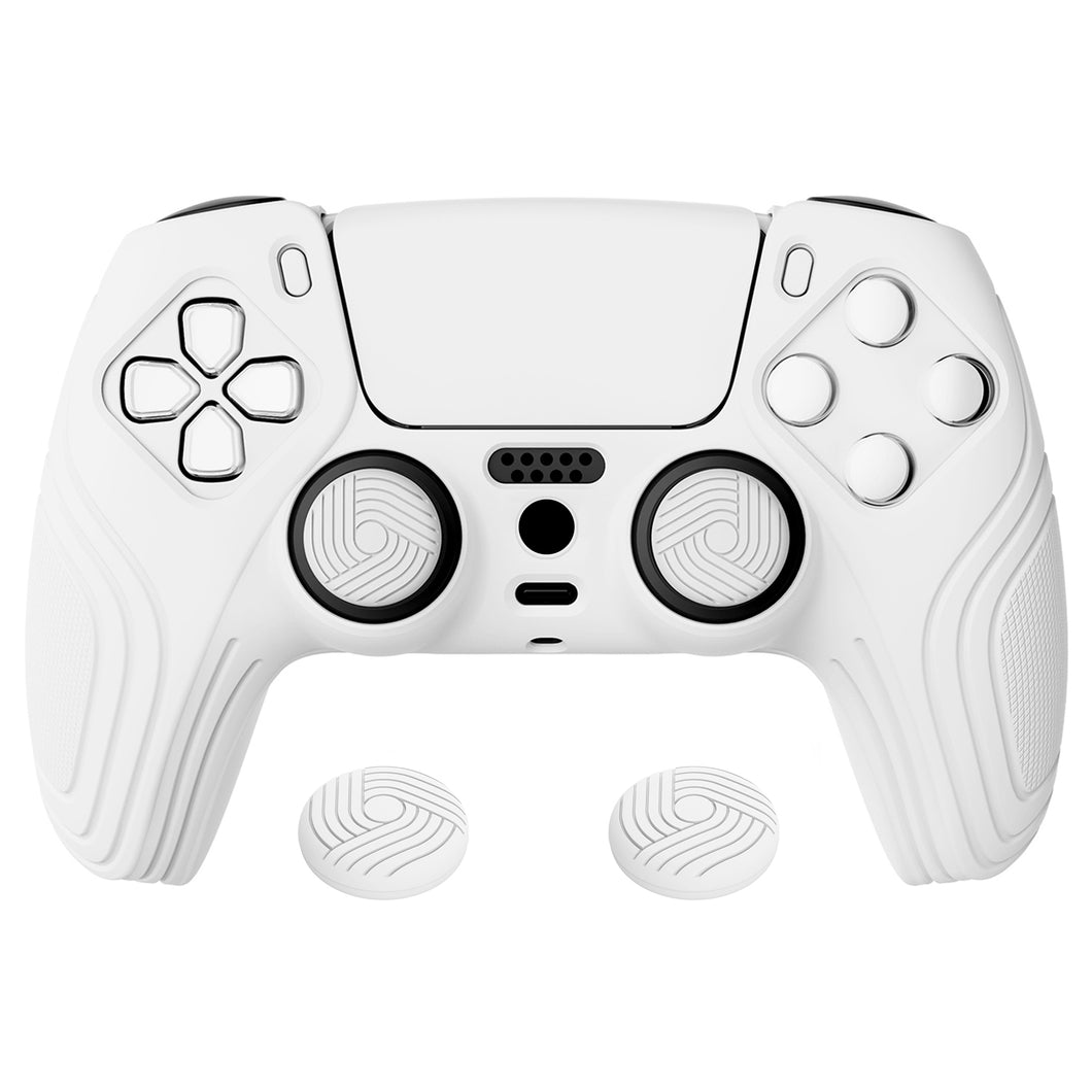 Samurai Edition White Ergonomic Silicone Case Skin With White Thumb Stick Caps For PS5 Controller-BWPF002