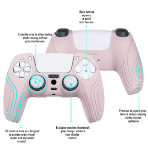 Samurai Edition Cherry Blossoms Pink Ergonomic Silicone Case Skin With White Thumb Stick Caps For PS5 Controller-BWPF005 - Extremerate Wholesale