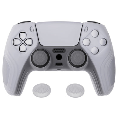 Samurai Edition Clear White Ergonomic Silicone Case Skin With White Thumb Stick Caps For PS5 Controller-BWPF013 - Extremerate Wholesale
