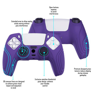 Samurai Edition Dark Purple Ergonomic Silicone Case Skin With Black Thumb Stick Caps For PS5 Controller-BWPF007 - Extremerate Wholesale