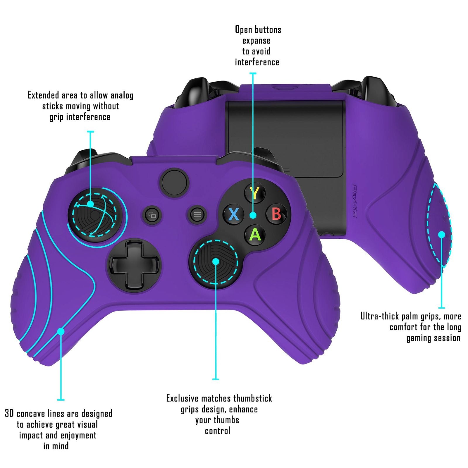 Samurai Edition Dark Purple Ergonomic Silicone Case Skin With Black Thumb Stick Caps For Xbox One S Controller-XOQ038 Samurai Edition Dark Purple Ergonomic Silicone Case Skin With Black Thumb Stick Caps For Xbox One S Controller-XOQ038