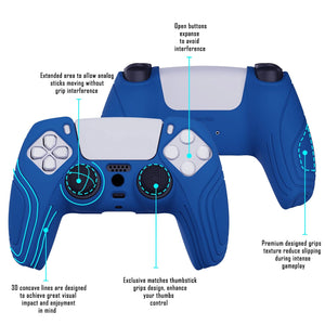 Samurai Edition Deep Blue Ergonomic Silicone Case Skin With Black Thumb Stick Caps For PS5 Controller-BWPF008 - Extremerate Wholesale