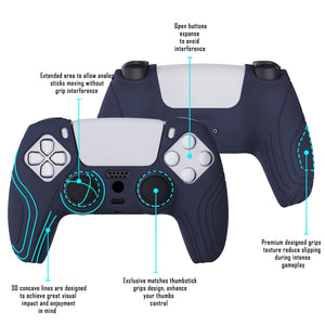 Samurai Edition Midnight Blue Ergonomic Silicone Case Skin With Black Thumb Stick Caps For PS5 Controller-BWPF003 - Extremerate Wholesale
