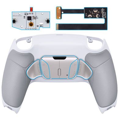 Silver Real Metal Buttons (RMB) Version Rise 4.0 Remap Kit With Upgraded Board + White Rubberized Grip Back Shell +  Remappable Back Buttons Compatible With PS5 Controller BDM-010 & BDM-020 - YPFJ7009 - Extremerate Wholesale