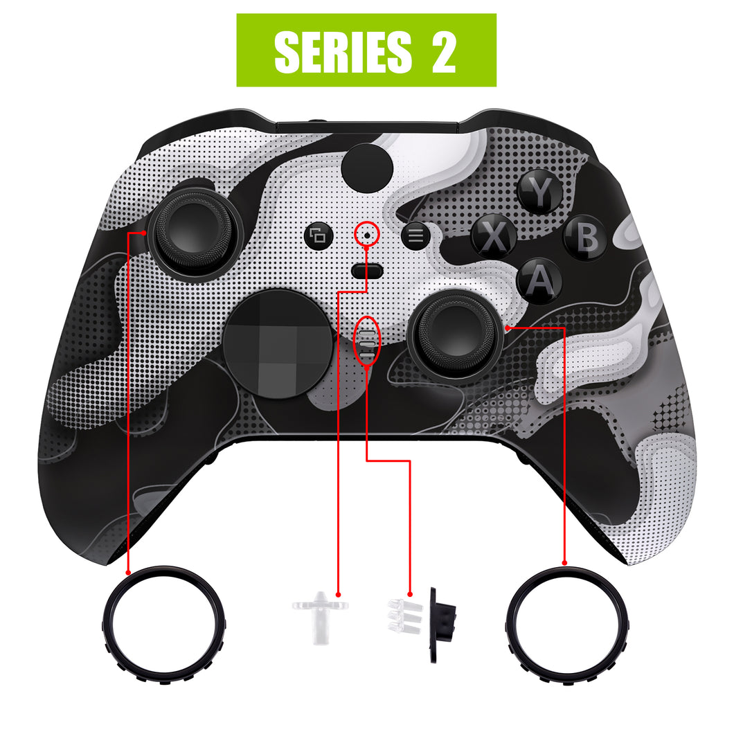 Soft Touch Black White Camouflage Front Shell For Xbox One-Elite2 Controller-ELT147WS