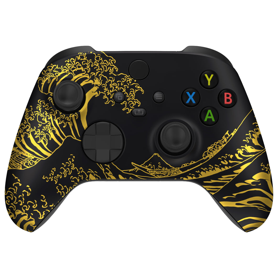 Soft Touch The Great GOLDEN Wave Off Kanagawa - Black Front Shell For Xbox Series X/S Controller-FX3T188WS