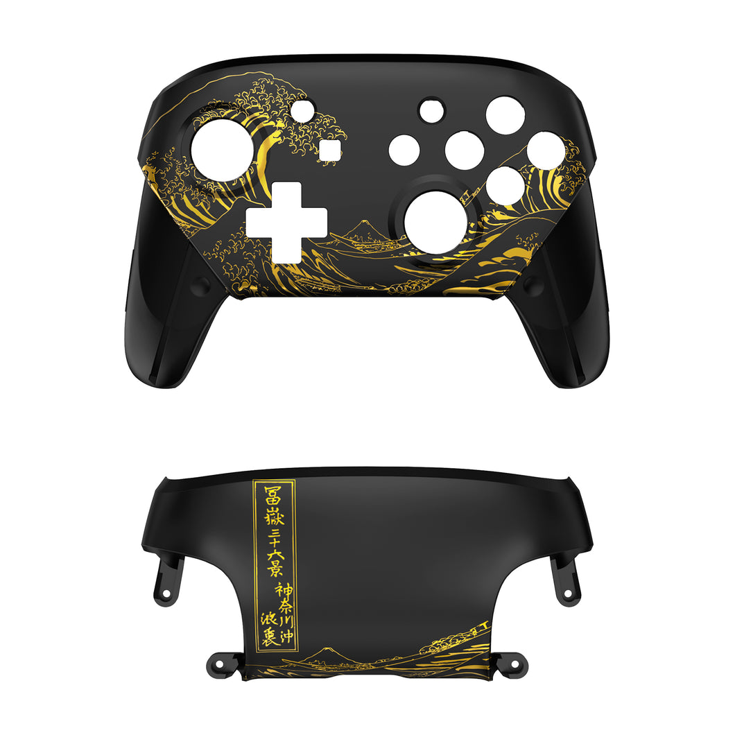 The Great GOLDEN Wave Off Kanagawa - Black Front Back Shells For NS Pro Controller-MRT115WS