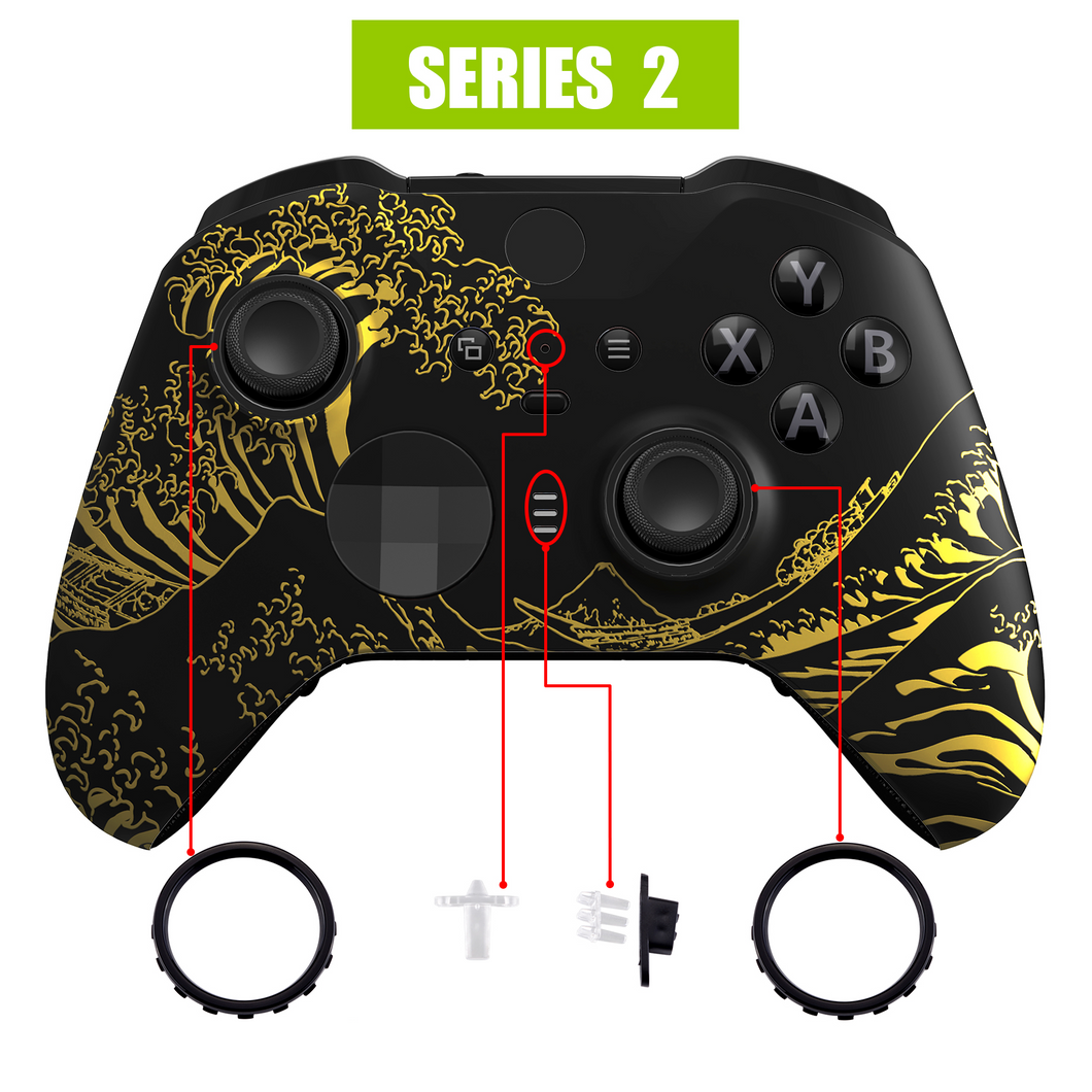 The Great GOLDEN Wave Off Kanagawa - Black Front Shell For Xbox One-Elite2 Controller-ELT154WS