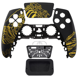The Great GOLDEN Wave Off Kanagawa - Black Front Shell With Touchpad Compatible With PS5 Controller BDM-010 & BDM-020 & BDM-030 & BDM-040 - ZPFT1094G3WS - Extremerate Wholesale