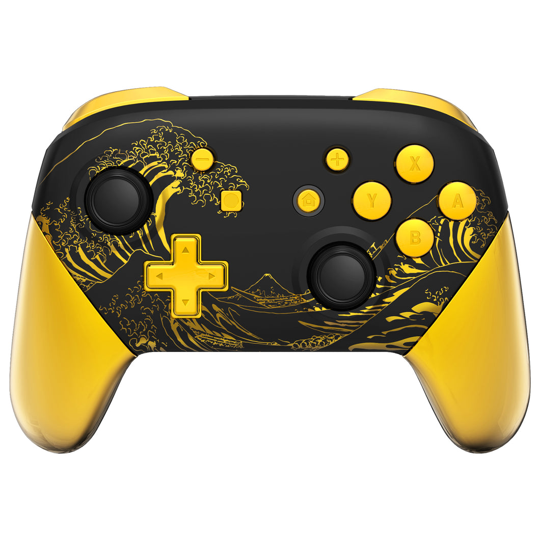 The Great GOLDEN Wave Off Kanagawa - Black Full Shells And Handle Grips For NS Pro Controller-FRT109WS