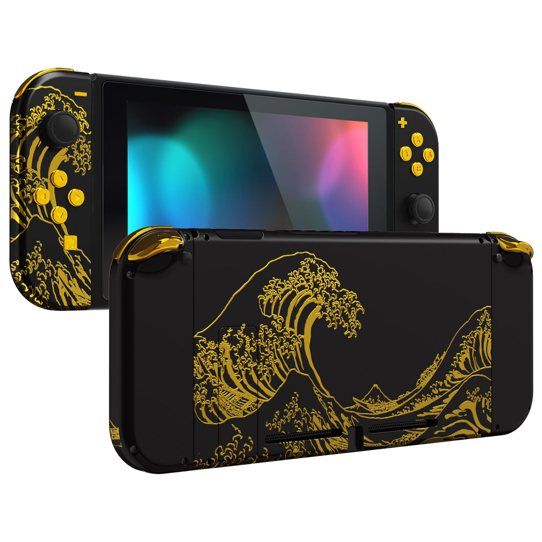 The Great GOLDEN Wave Off Kanagawa - Black Full Shells For NS Joycon-Without Any Buttons Included-QT120WS