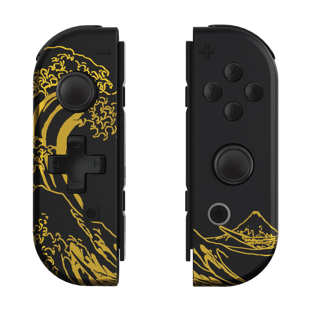 The Great GOLDEN Wave Off Kanagawa - Black Shells For NS Switch Joycon & OLED Joycon Dpad Version-JZT108WS