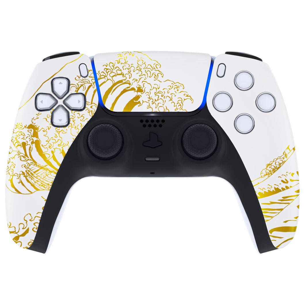 The Great GOLDEN Wave Off Kanagawa - White Front Shell With Touchpad Compatible With PS5 Controller BDM-010 & BDM-020 & BDM-030 & BDM-040 - ZPFT1095G3WS