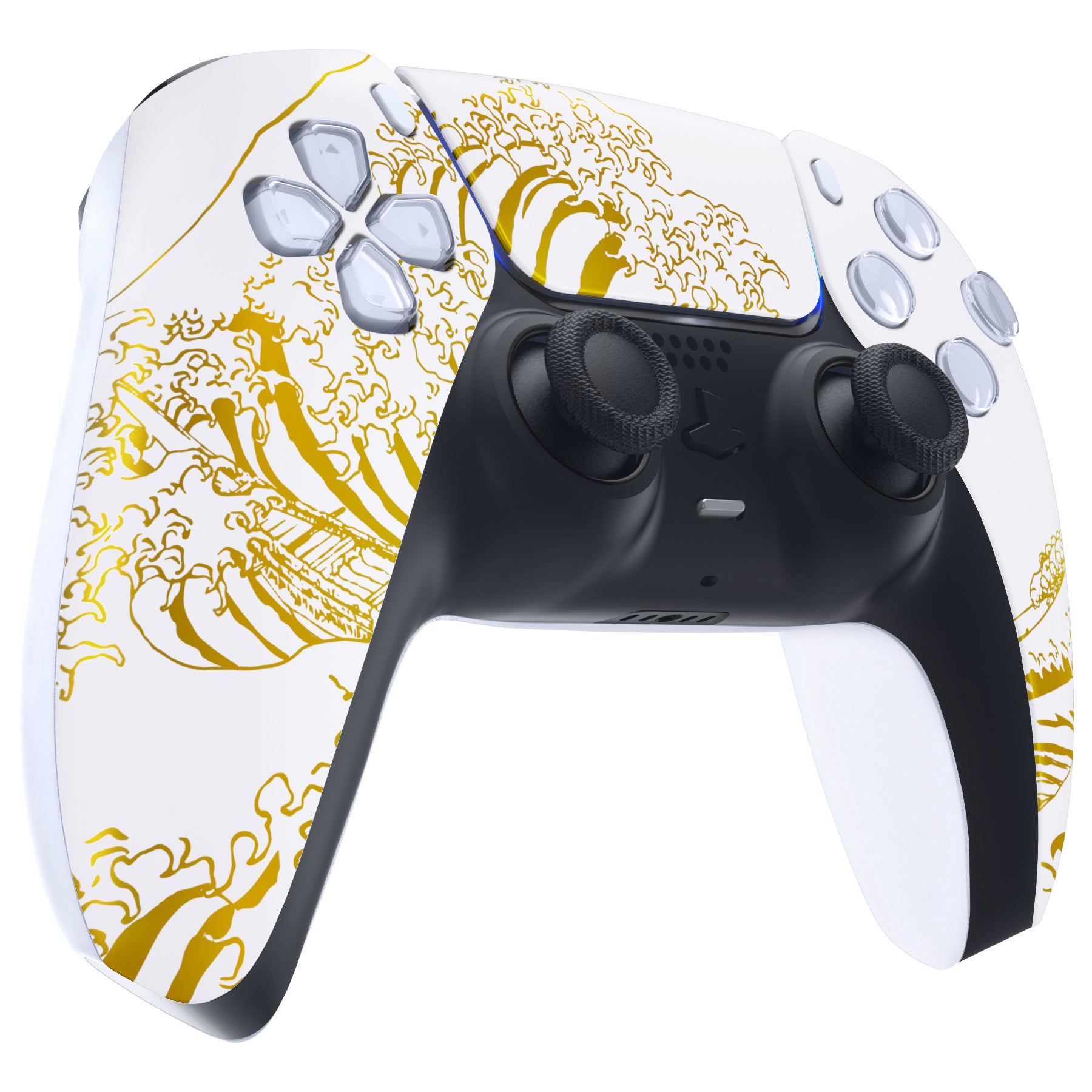 The Great GOLDEN Wave Off Kanagawa - White Front Shell With Touchpad  Compatible With PS5 Controller BDM-010 & BDM-020 & BDM-030 & BDM-040 - 