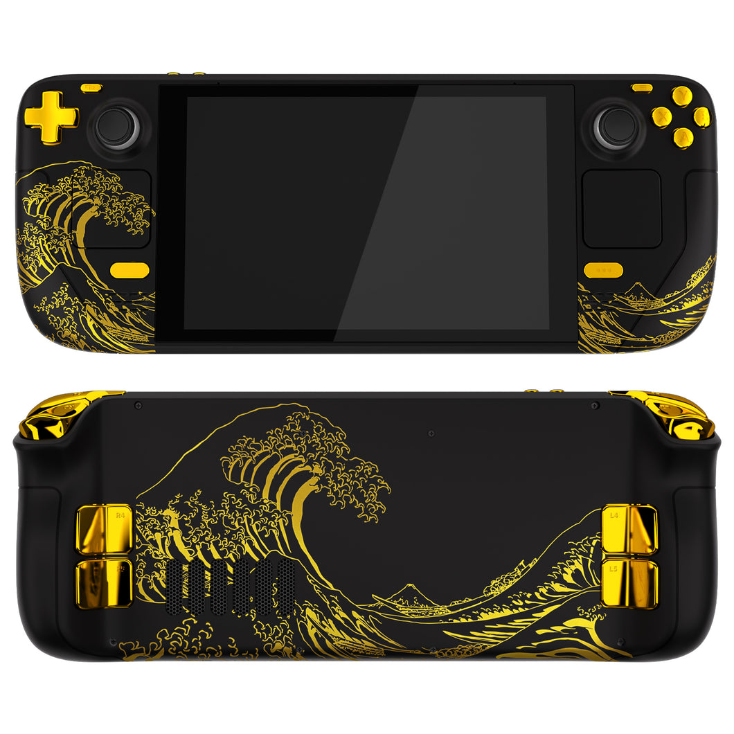 The Great GOLDEN Wave Off Kanagawa - Black Full Set Shell For Steam Deck LCD Console - QESDT001WS