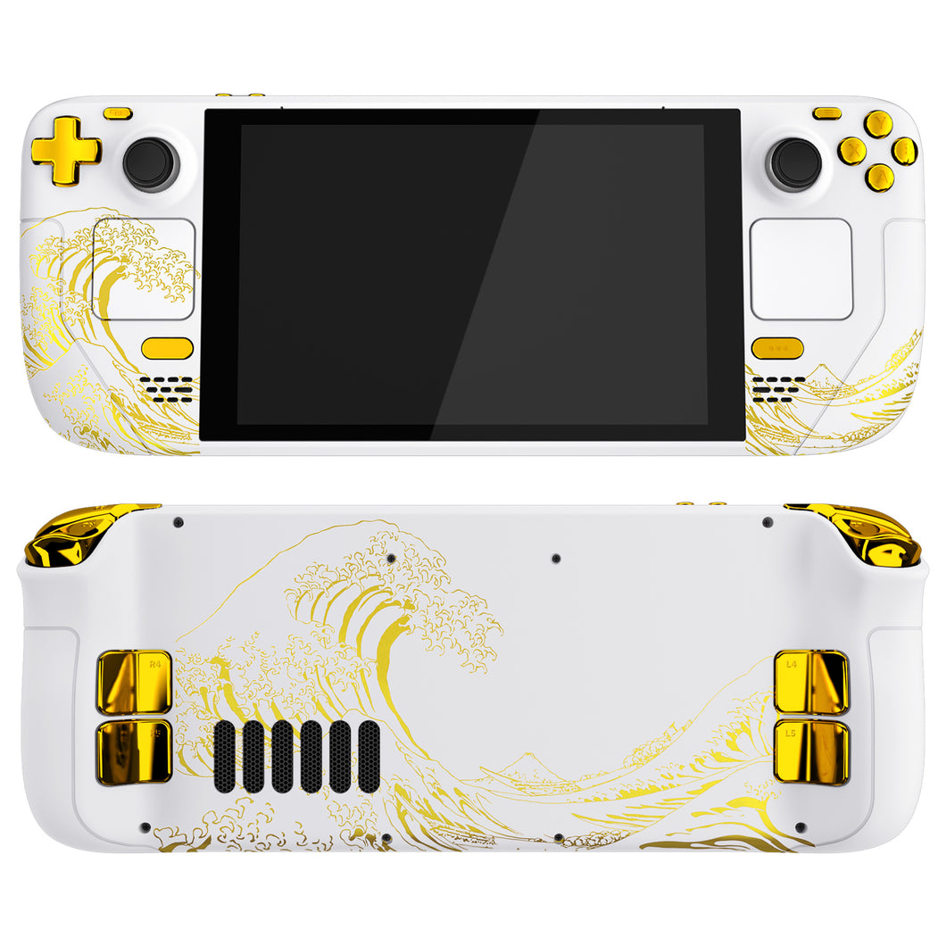 The Great GOLDEN Wave Off Kanagawa - White Full Set Shell For Steam Deck LCD Console - QESDT002WS