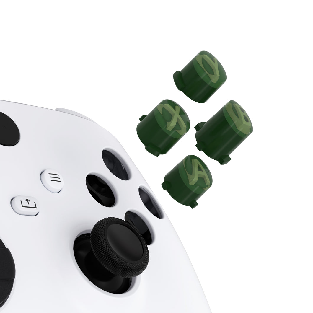 Three-Tone Deep Pine Green & Clear & Bamboo Green Classic Symbols Replacement Custom ABXY Action Button For Xbox Series X & S Controller / Xbox One S & X Controller/ Xbox Elite V1/V2 Controller - JDX3M022WS