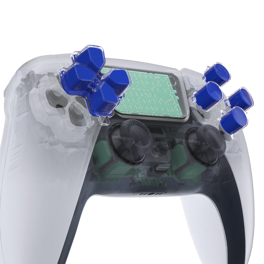 Two-Tone Deep Blue & Clear Replacement Custom No Letter Imprint Dpad Action Buttons Compatible With PS5 Controller - JPFG005WS - Extremerate Wholesale