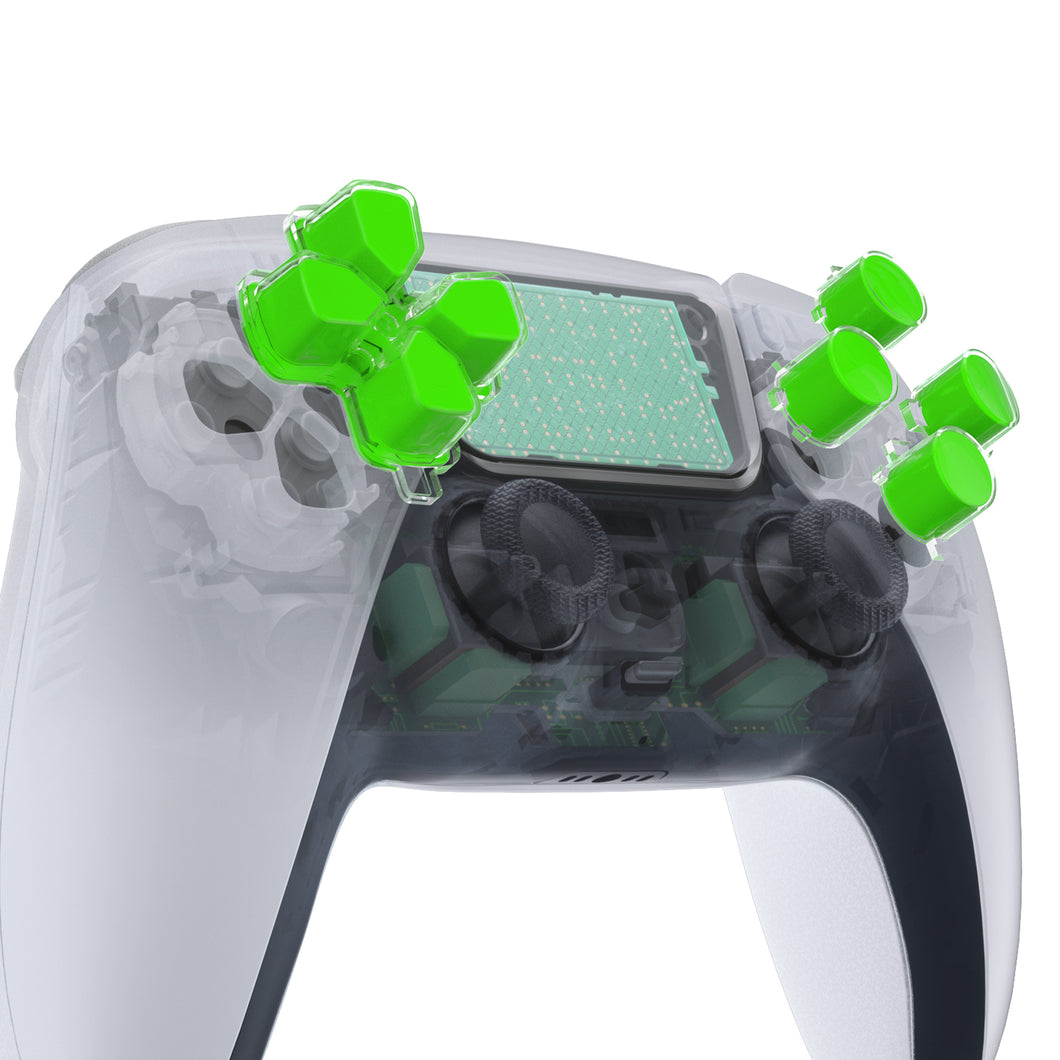 Two-Tone Lime Green & Clear Replacement Custom No Letter Imprint Dpad Action Buttons Compatible With PS5 Controller - JPFG007WS - Extremerate Wholesale