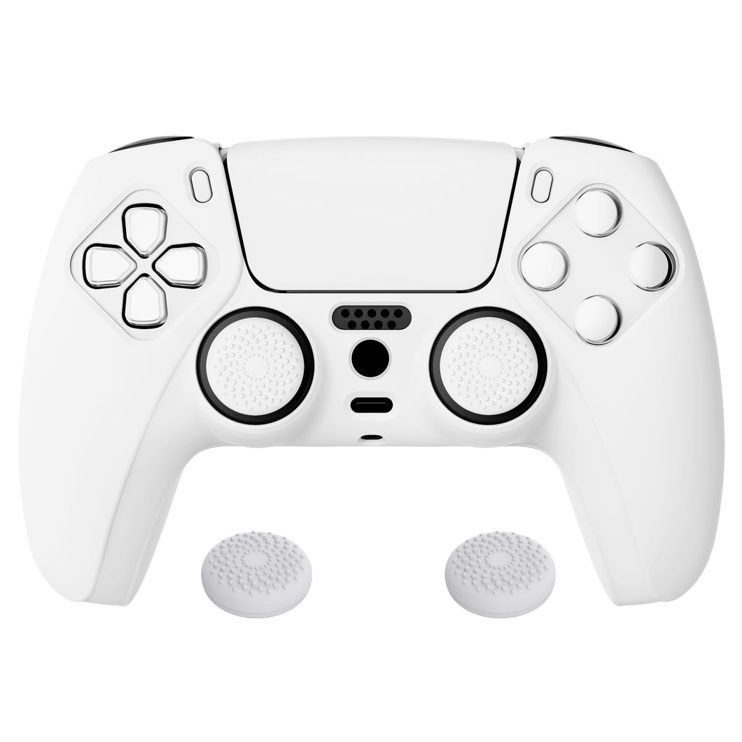 White Pure Series Anti-slip Silicone Cover Skin With White Thumb Grip Caps For PS5 Controller-KOPF002
