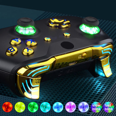 Glossy Chrome Gold Multi-Colors Luminated Dpad Thumbsticks Start Back ABXY Action Buttons, Classic Symbols Buttons DTFS (DTF 2.0) LED Kit For Xbox One S/X Controller-X1LED08 - Extremerate Wholesale