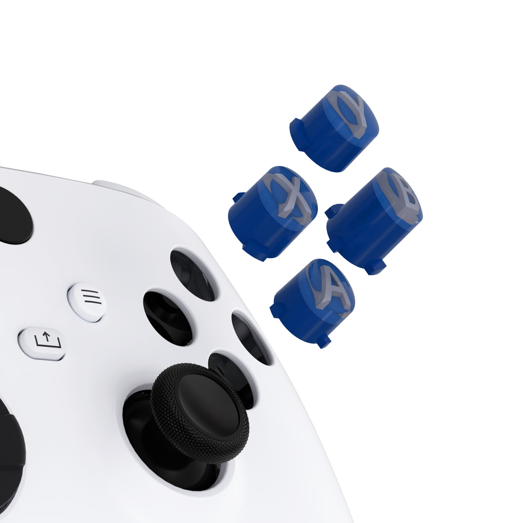 Three-Tone Yale Blue & Clear & New Hope Green Classic Symbols Replacement Custom ABXY Action Button For Xbox Series X & S Controller / Xbox One S & X Controller/ Xbox Elite V1/V2 Controller - JDX3M021WS