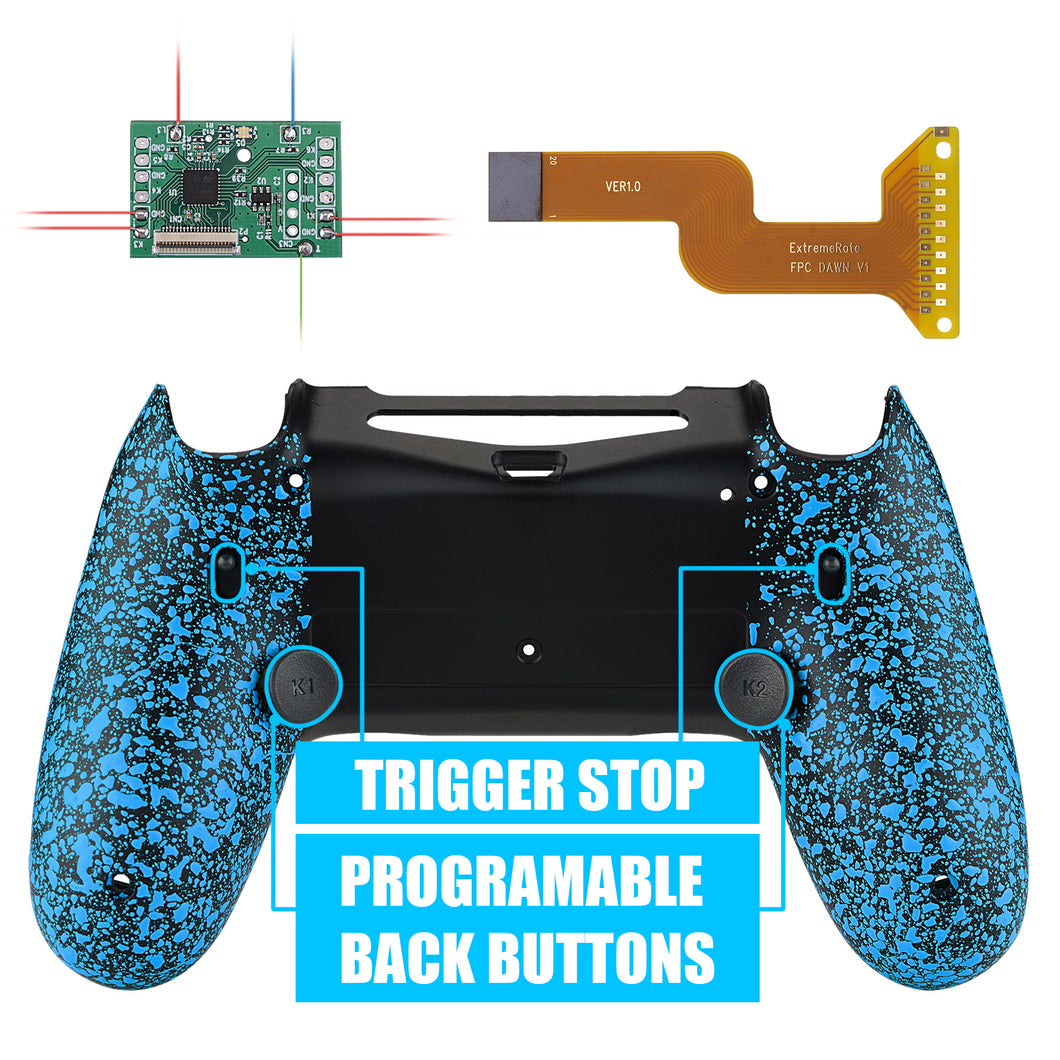 3D Splashing Rubberized Blue Dawn 2.0 FlashShot Trigger Stop Remap Kit with Upgraded Kit + Redesigned Back Shell + Back Buttons + Trigger Lock Compatible With PS4 Controller JDM 040/050/055-P4QS004