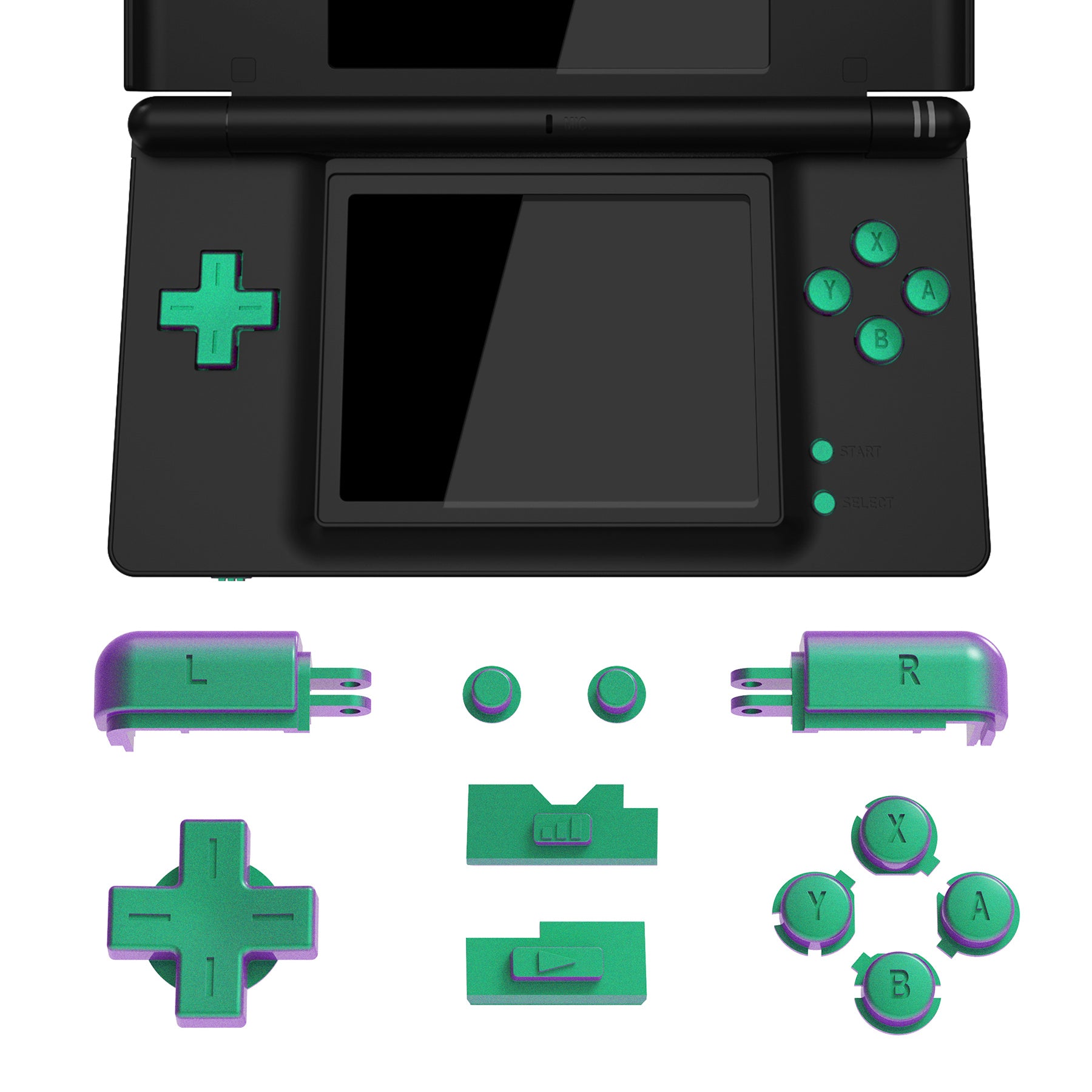 eXtremeRate Chameleon Green Purple Replacement Full Set Buttons