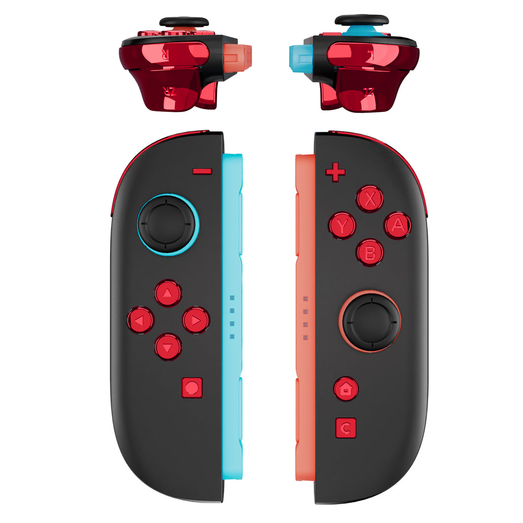 eXtremeRate Chrome Red DIY Replacement Full Set Buttons for Nintendo Switch 2 Joycon - AB2NTD003