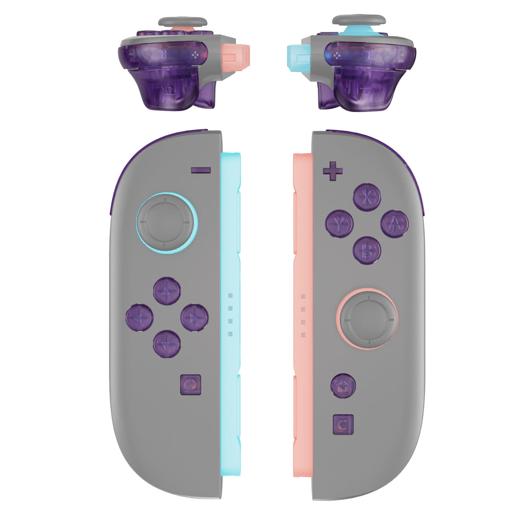 eXtremeRate Clear Atomic Purple DIY Replacement Full Set Buttons for Nintendo Switch 2 Joycon - AB2NTM001