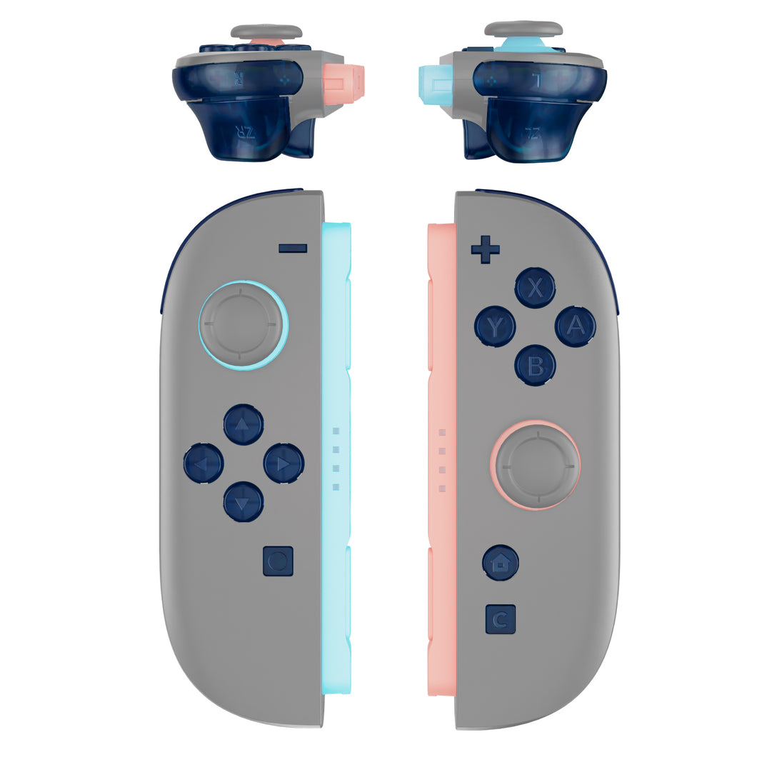 eXtremeRate Clear Blue DIY Replacement Full Set Buttons for Nintendo Switch 2 Joycon - AB2NTM005