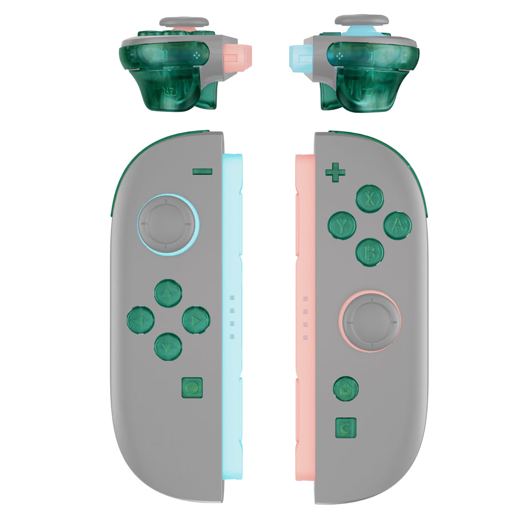 eXtremeRate Clear Emerald Green DIY Replacement Full Set Buttons for Nintendo Switch 2 Joycon - AB2NTM004