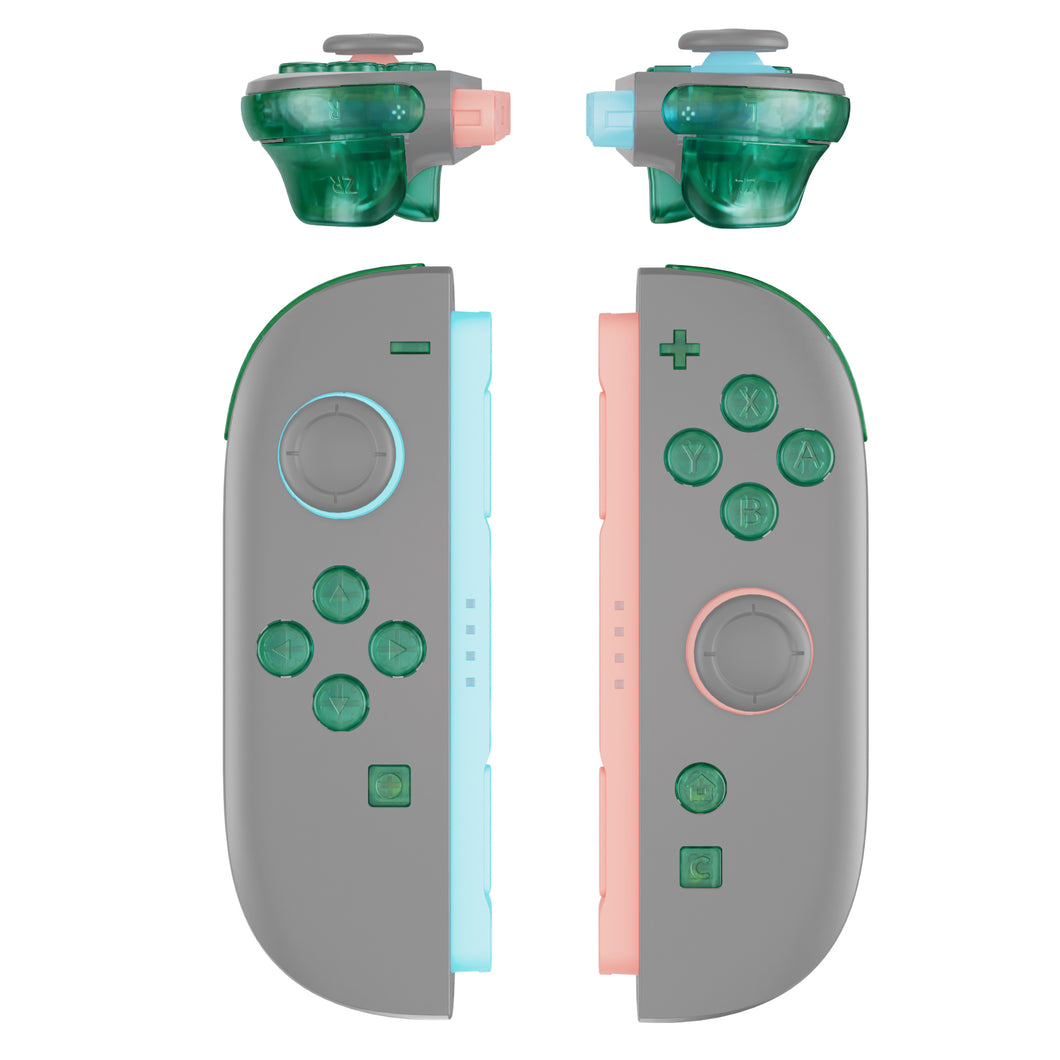 eXtremeRate Clear Emerald Green DIY Replacement Full Set Buttons for Nintendo Switch 2 Joycon - AB2NTM004