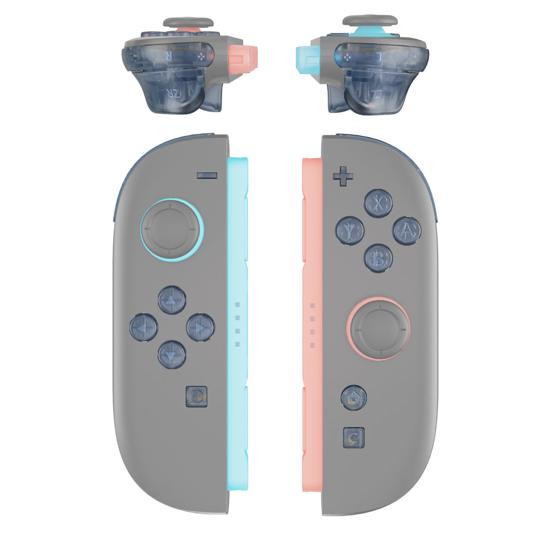 eXtremeRate Clear Glacier Blue DIY Replacement Full Set Buttons for Nintendo Switch 2 Joycon - AB2NTM003