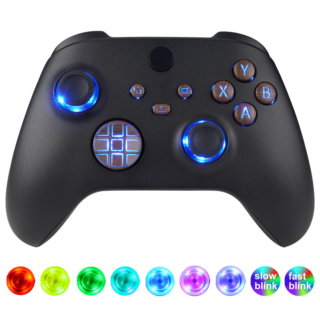 eXtremeRate Multi-Colors Luminated Wood Grain Buttons DTF V2 LED Kit for Xbox Series X & S Controller  - X3LED10M3